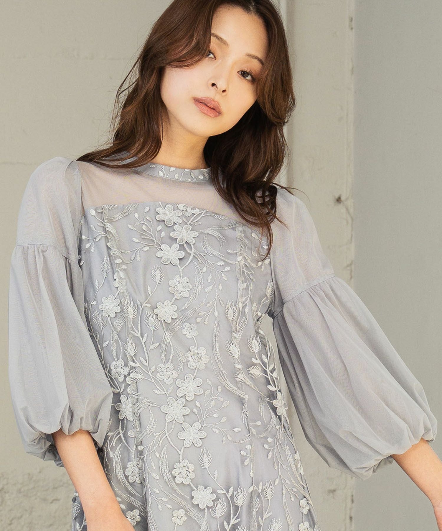結婚式・お呼ばれ対応 | バルーンスリーブ×花柄レースワンピース