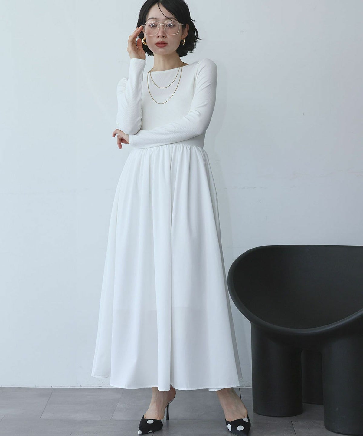 身長：157cm　着用サイズ：FREE　B：82 / W：63 / H：87