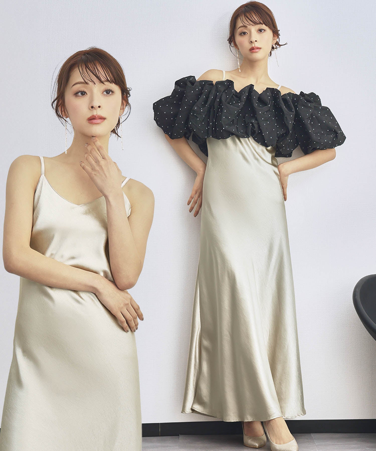 パーティードレス 結婚式 キャミソールドレス きれいめワンピース サテン 結婚式・お呼ばれ対応 | マキシ丈サテンキャミソールドレス