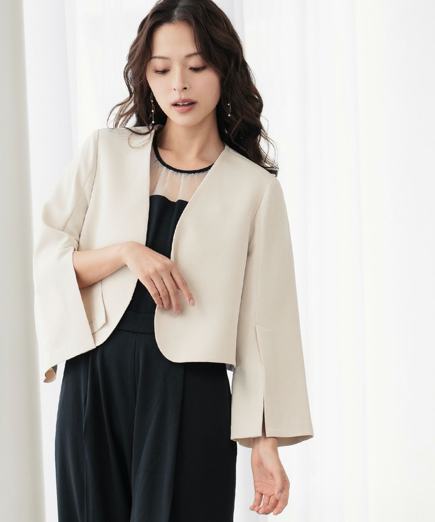 結婚式・お呼ばれ対応 | スリットスリーブノーカラージャケット