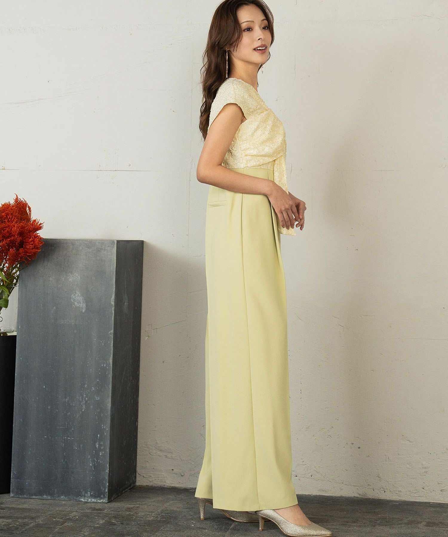 結婚式・お呼ばれ対応 | アシンメトリーリボンオールイワンドレス