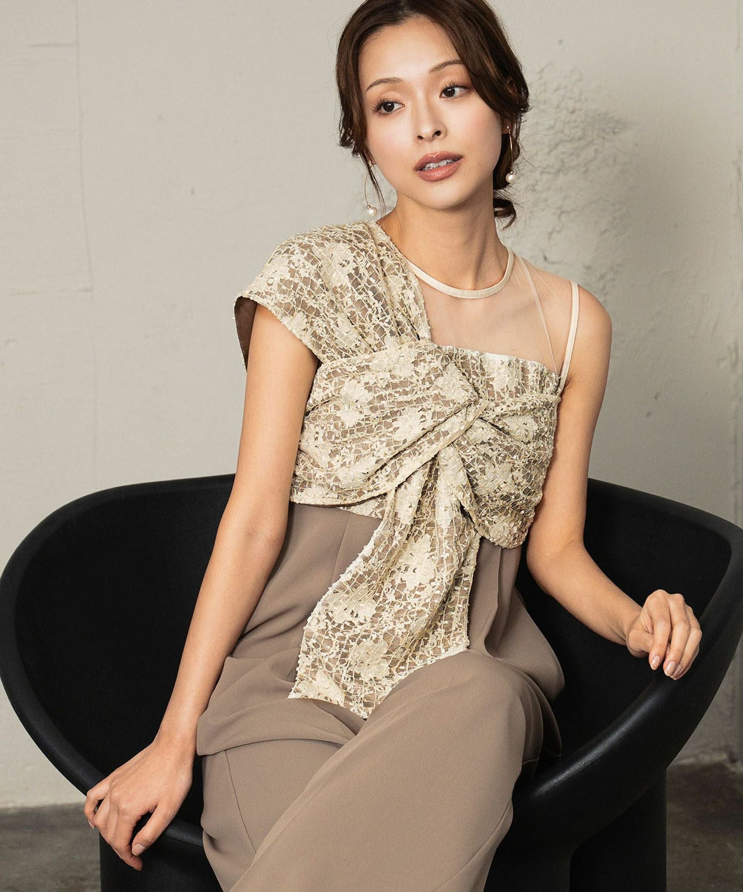 結婚式・お呼ばれ対応 | アシンメトリーリボンオールイワンドレス