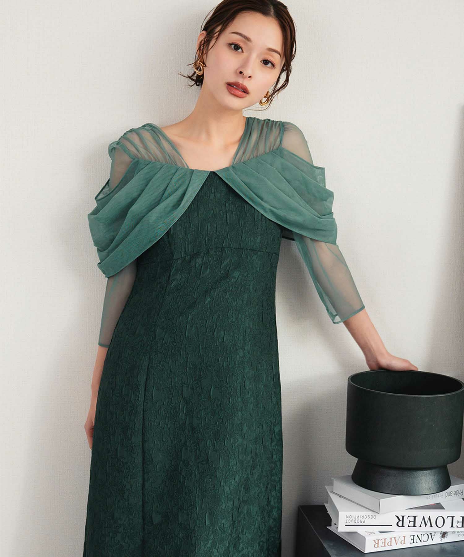 結婚式・お呼ばれ対応 | シアーオフショル風ロングワンピースドレス