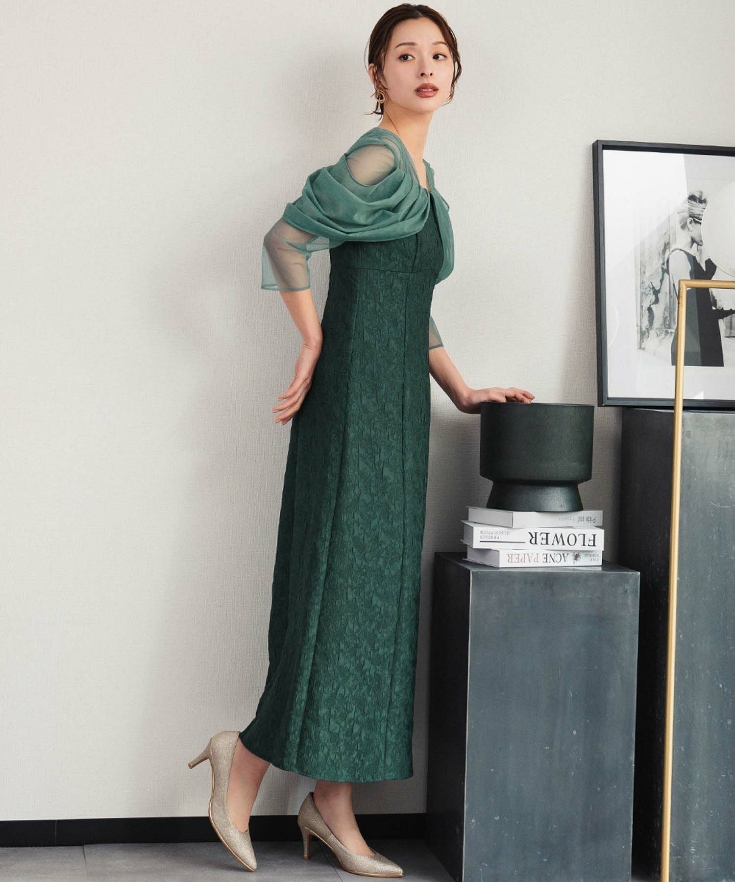 結婚式・お呼ばれ対応 | シアーオフショル風ロングワンピースドレス