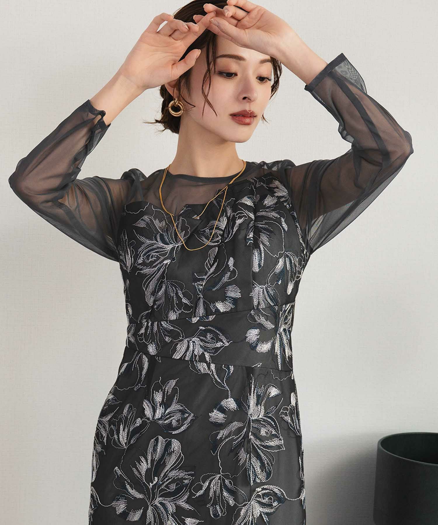 結婚式・お呼ばれ対応 | フラワー刺繍ワンピースパーティードレス