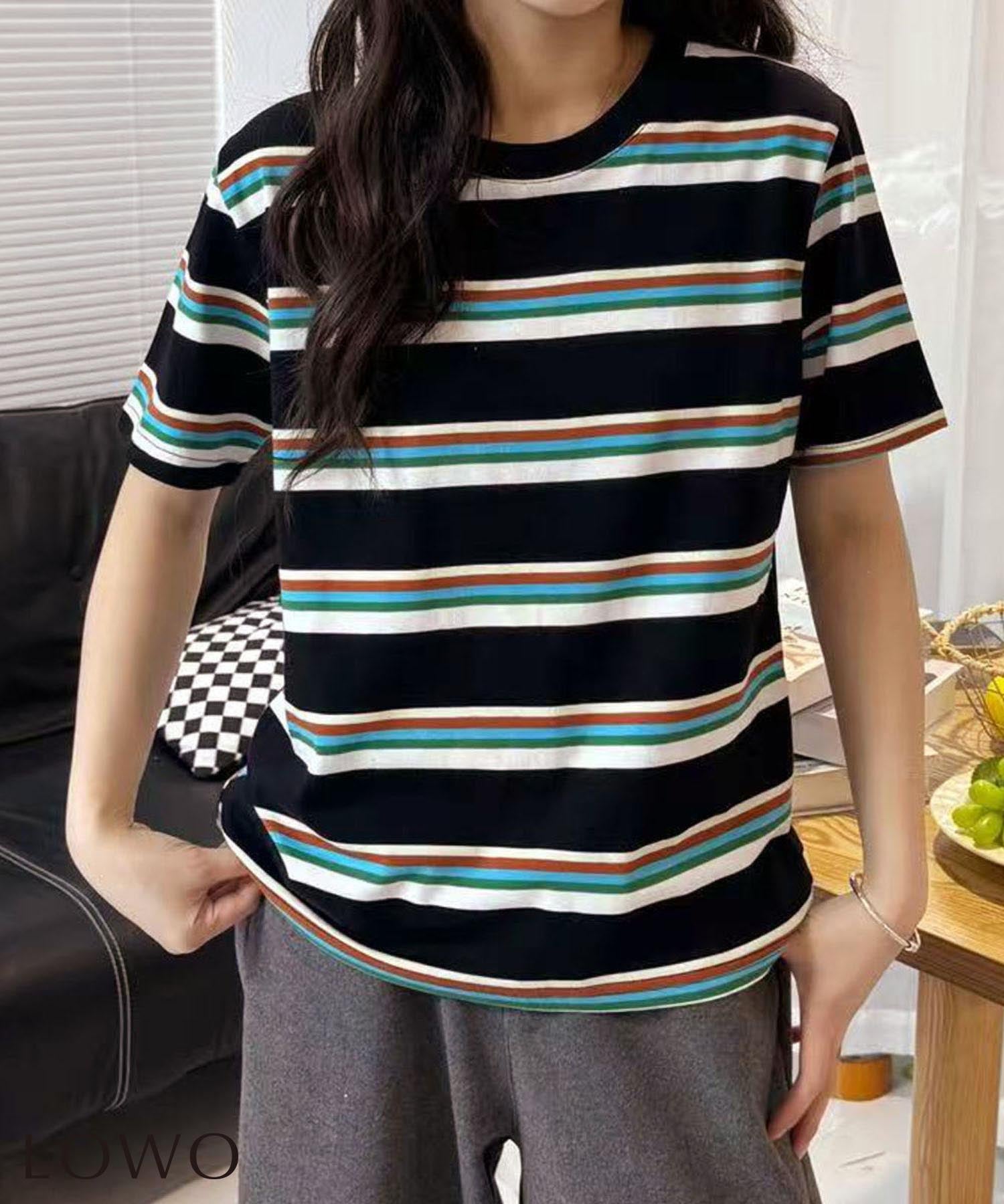 デイリー・カジュアル対応 | マルチボーダーコットンTシャツ
