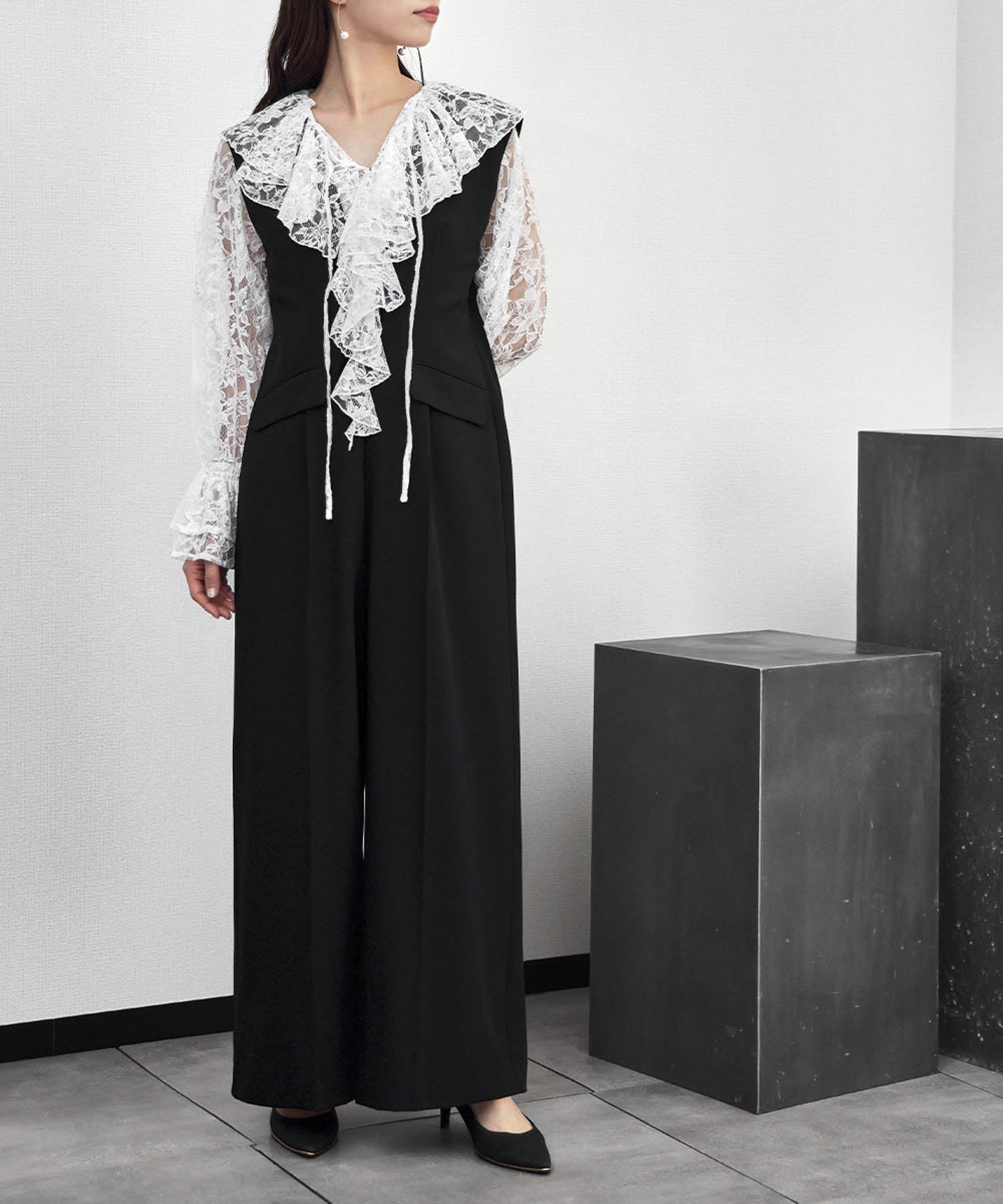 最終価格！レーストップス オールインワン ワイドパンツドレス 結婚式・お呼ばれ対応 | レーストップス付きオールインワンドレス