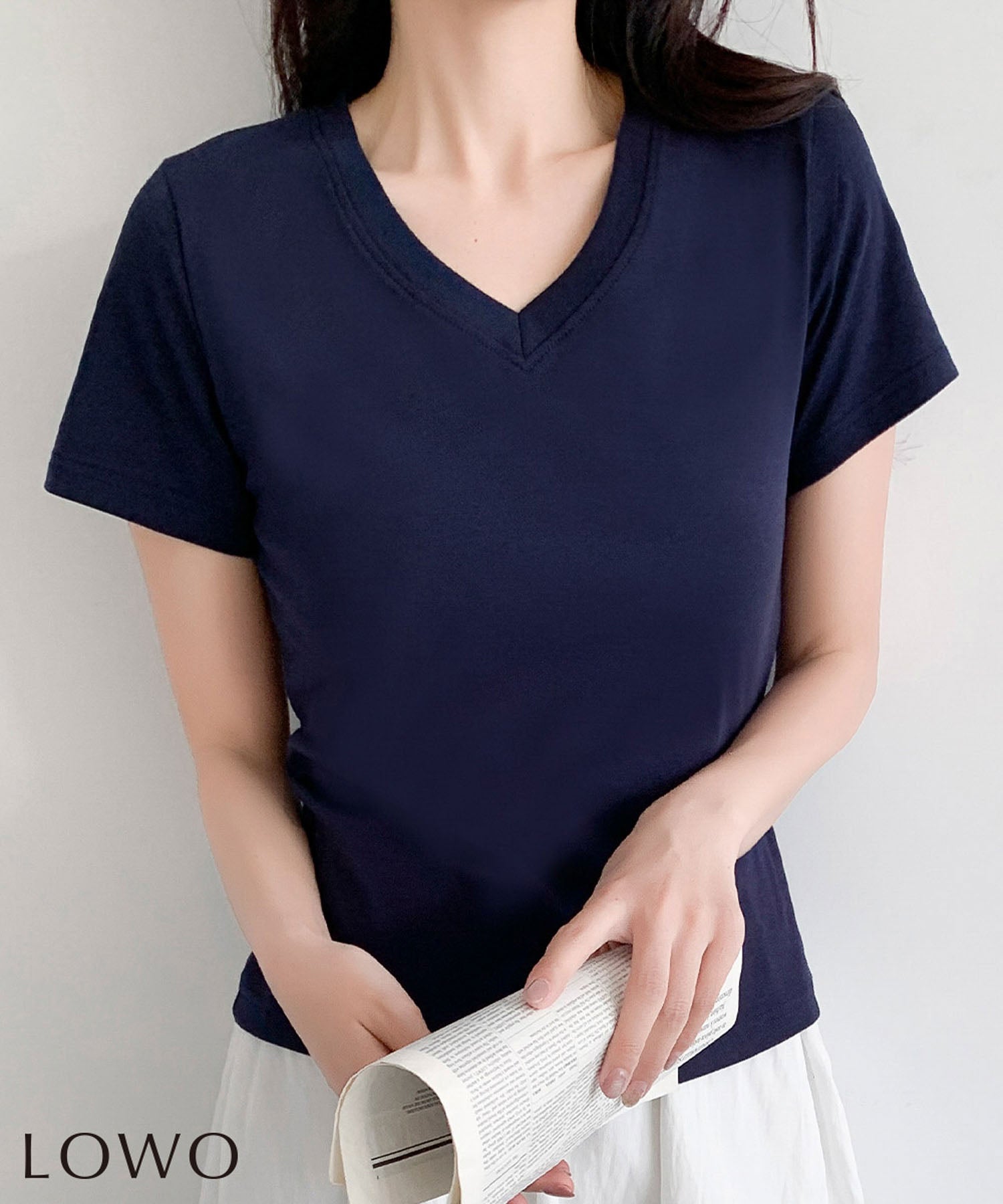 デイリー・カジュアル対応 | コットン混Vネックショート丈Tシャツ