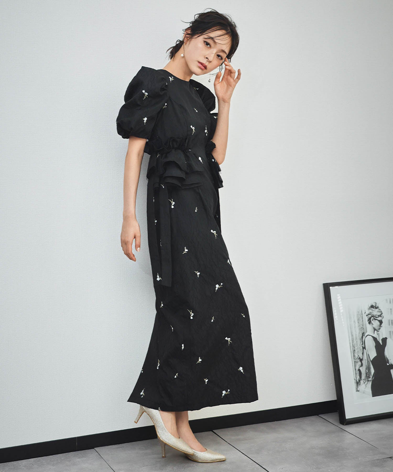 結婚式・お呼ばれ対応 | ジャガードパフスリーブワンピース