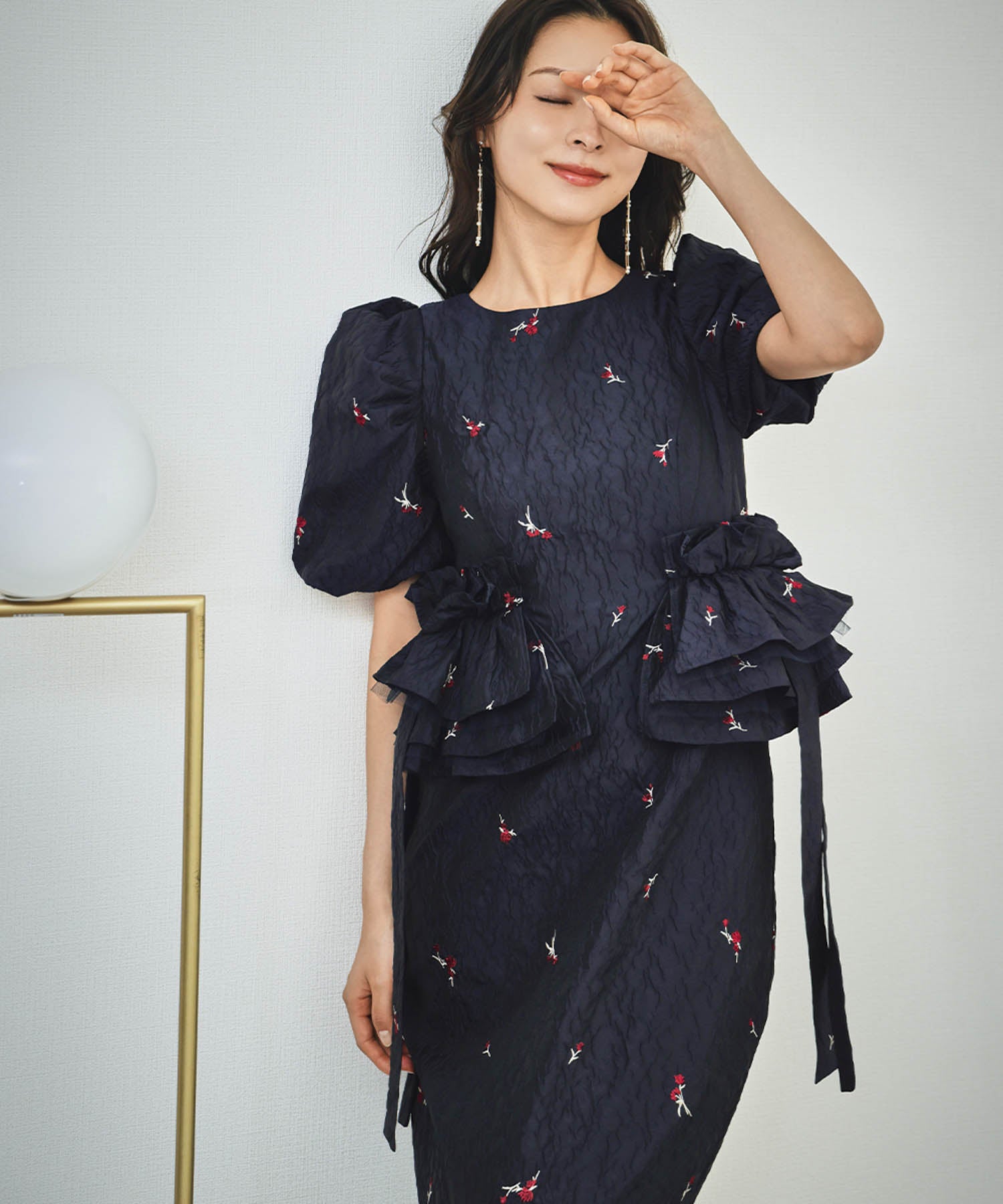結婚式・お呼ばれ対応 | ジャガードパフスリーブワンピース
