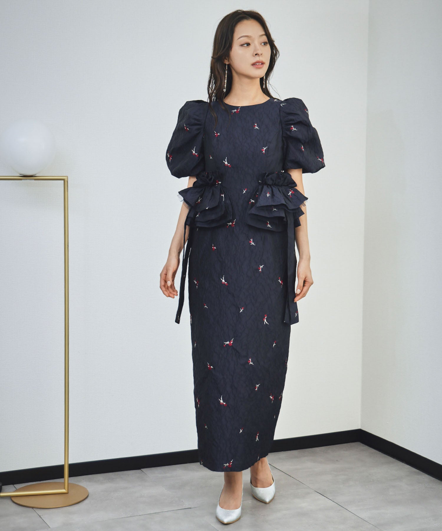 結婚式・お呼ばれ対応 | ジャガードパフスリーブワンピース