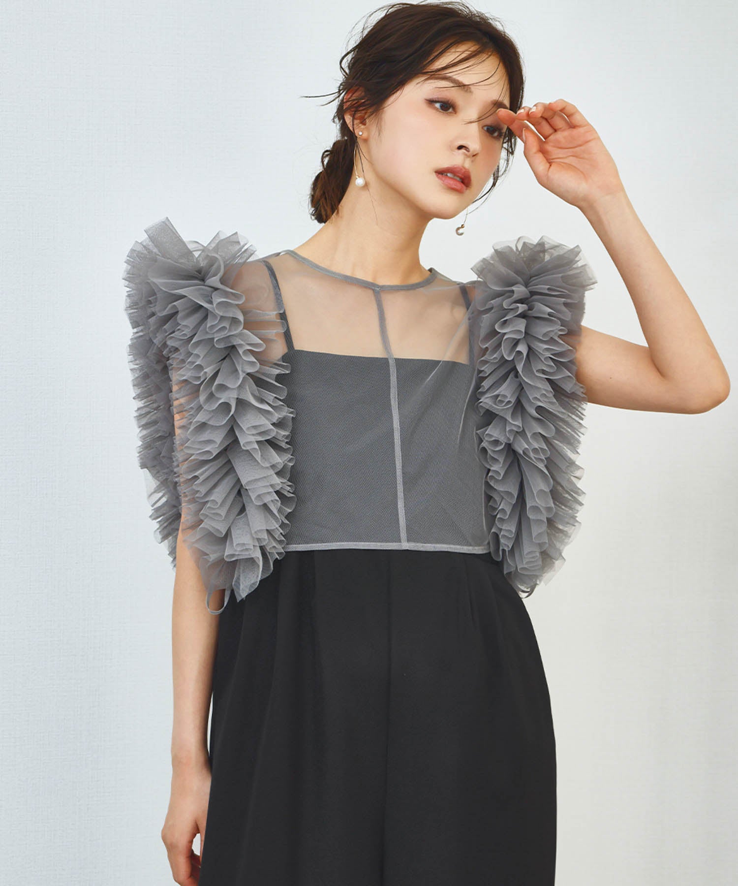 結婚式・お呼ばれ対応 | 2WAYチュールフリルショート丈ブラウス