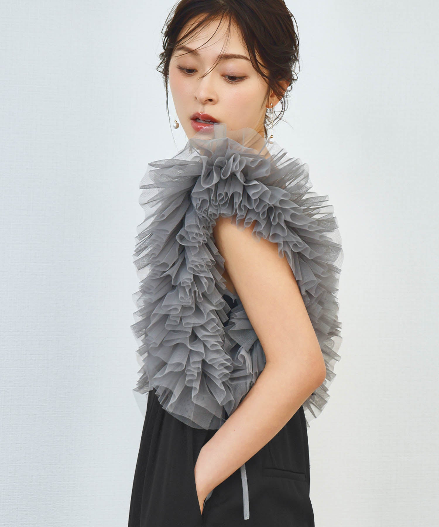 結婚式・お呼ばれ対応 | 2WAYチュールフリルショート丈ブラウス