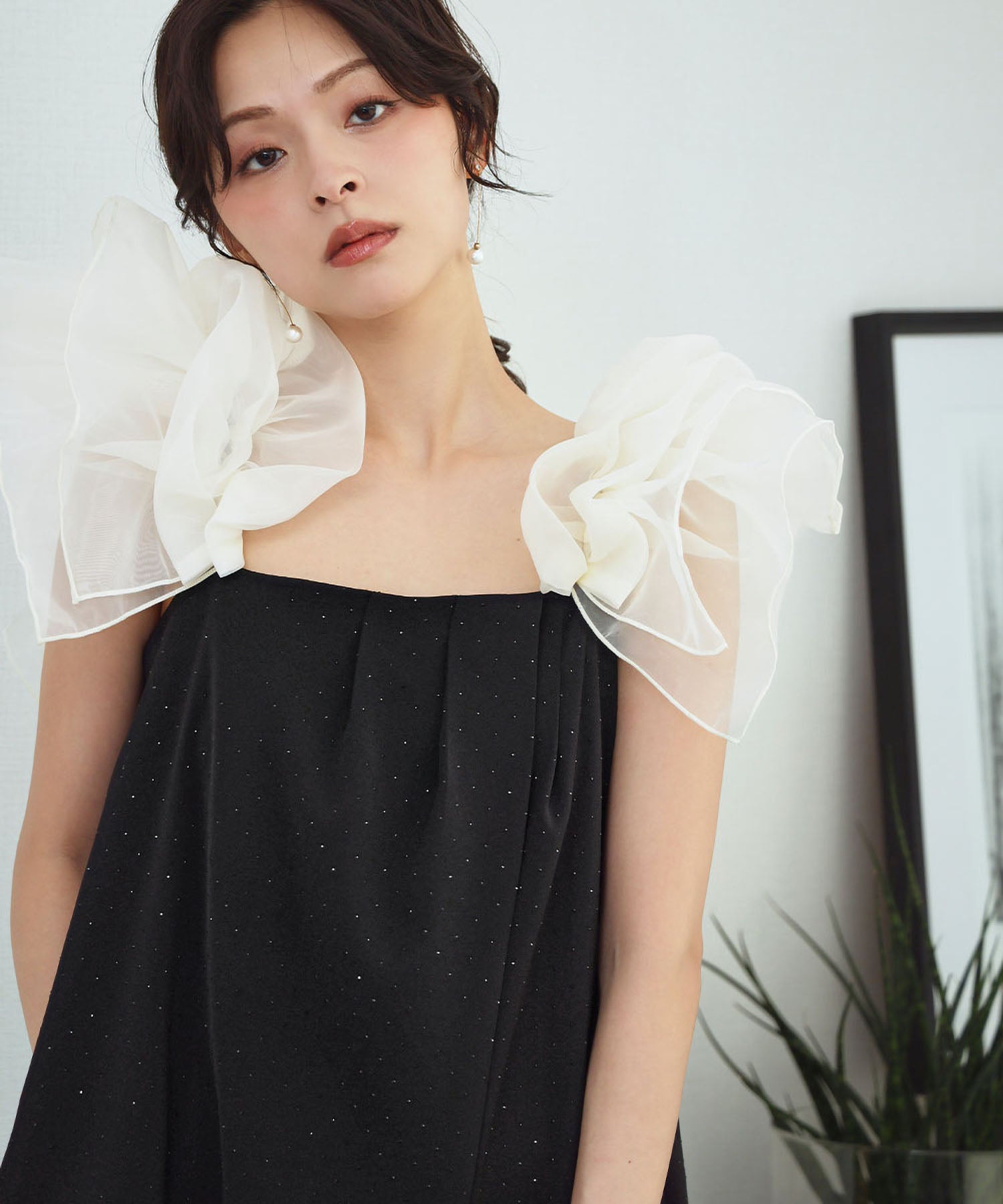 アキコオガワ 24SS 2WAY ツイルダブルクロス オールインワン 黒 36 結婚式・お呼ばれ対応 | つけ袖付き2WAYオールインワン - パーティー