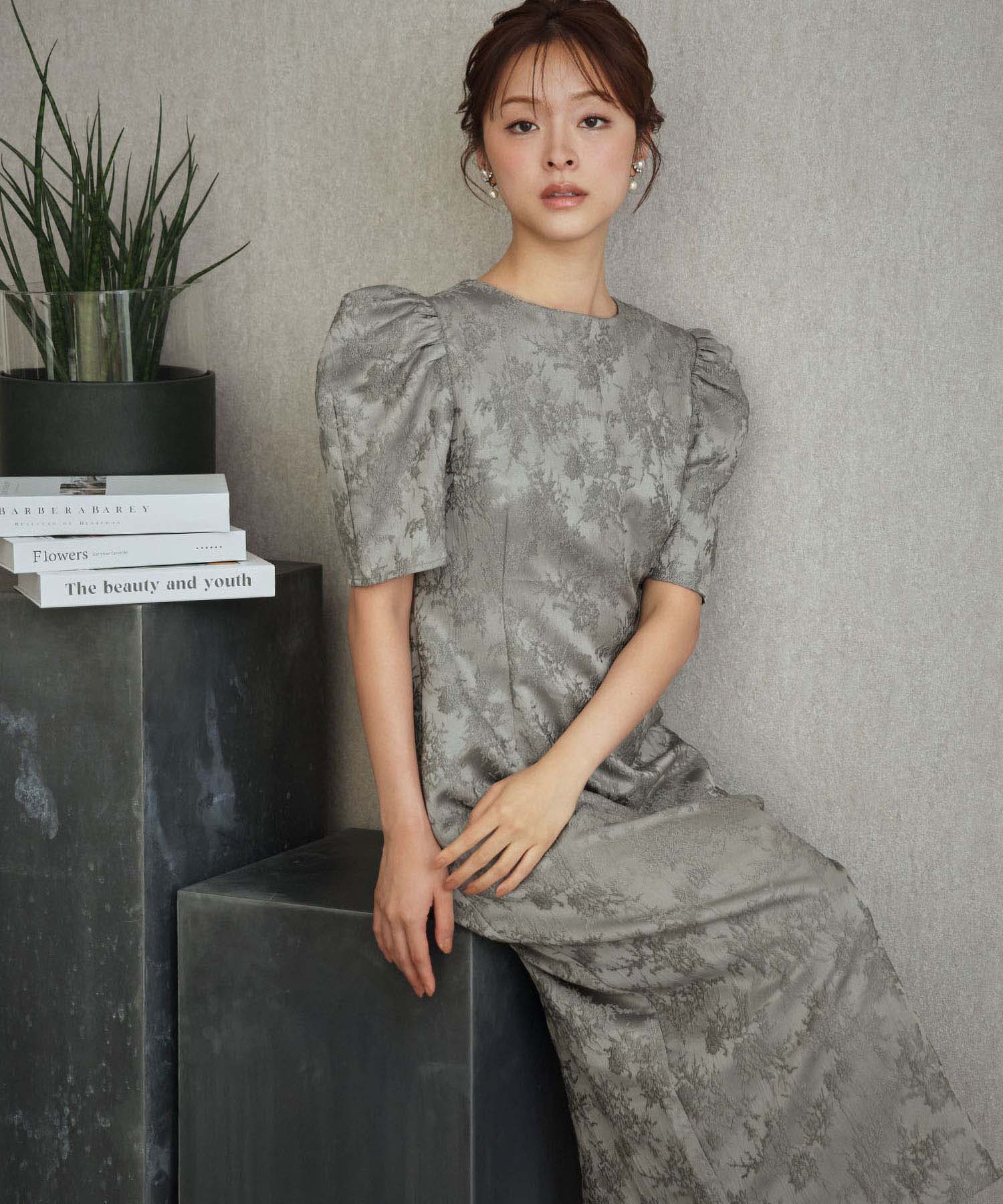 結婚式・お呼ばれ対応 | 花柄ジャガードロングワンピースドレス